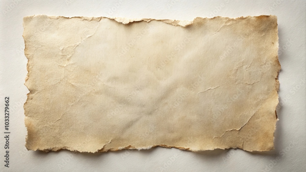 A weathered sheet of paper with a textured surface and irregular edges, ready to tell a forgotten story. A weathered sheet of paper with a textured surface and irregular edges, ready to tell a forgotten story.