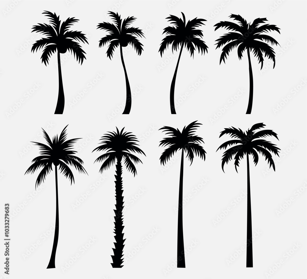 Palm tree silhouettes isolated on white background Palm tree silhouettes isolated on white background