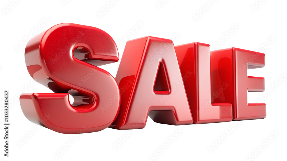Cut out 3D render red color sale inscription isolated on white transparent background. Cut out 3D render red color sale inscription isolated on white transparent background.