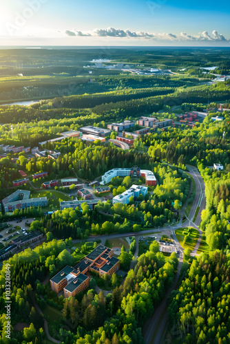 Aerial View of the Campus of Jyväskylä University Nestled Amongst Green Landscapes