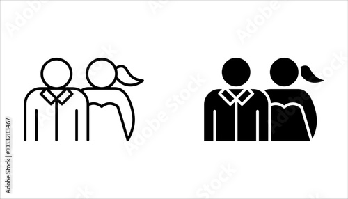 Bride and groom line black icon set. Wedding ceremony on white background