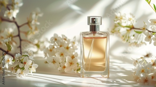 Elegant Perfume Bottle with White Blossoms
