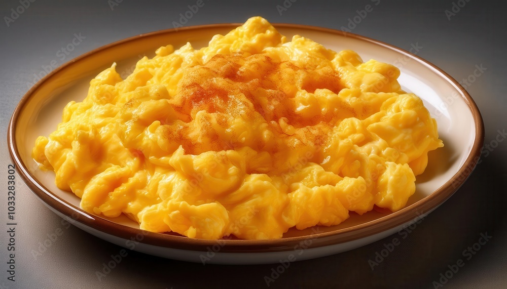 Vibrant Close-Up of Creamy, Fluffy Scrambled Eggs Topped with Paprika and Fresh Parsley. Perfect for Breakfast Menus, Food Blogs, and Healthy, Protein Packed Meal Inspiration Vibrant Close-Up of Creamy, Fluffy Scrambled Eggs Topped with Paprika and Fresh Parsley. Perfect for Breakfast Menus, Food Blogs, and Healthy, Protein Packed Meal Inspiration