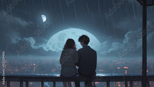 lofi couple night love rain moon passion