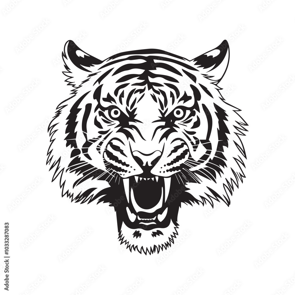 Vector tiger head, face for retro logos, emblems, badges, labels template and t-shirt vintage design element. Isolated on white background Vector tiger head, face for retro logos, emblems, badges, labels template and t-shirt vintage design element. Isolated on white background