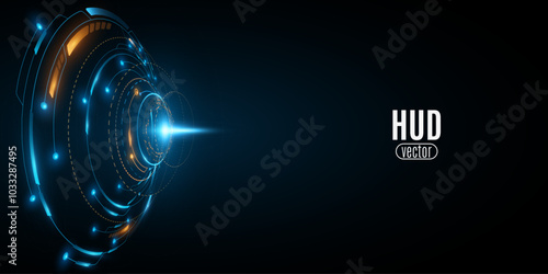 Glowing HUD circles with bright flash into cyberspace. Futuristic sci-fi element. Abstract technology communication. Digital hi-tech object for ui and gui design. Vector illustration. EPS 10.