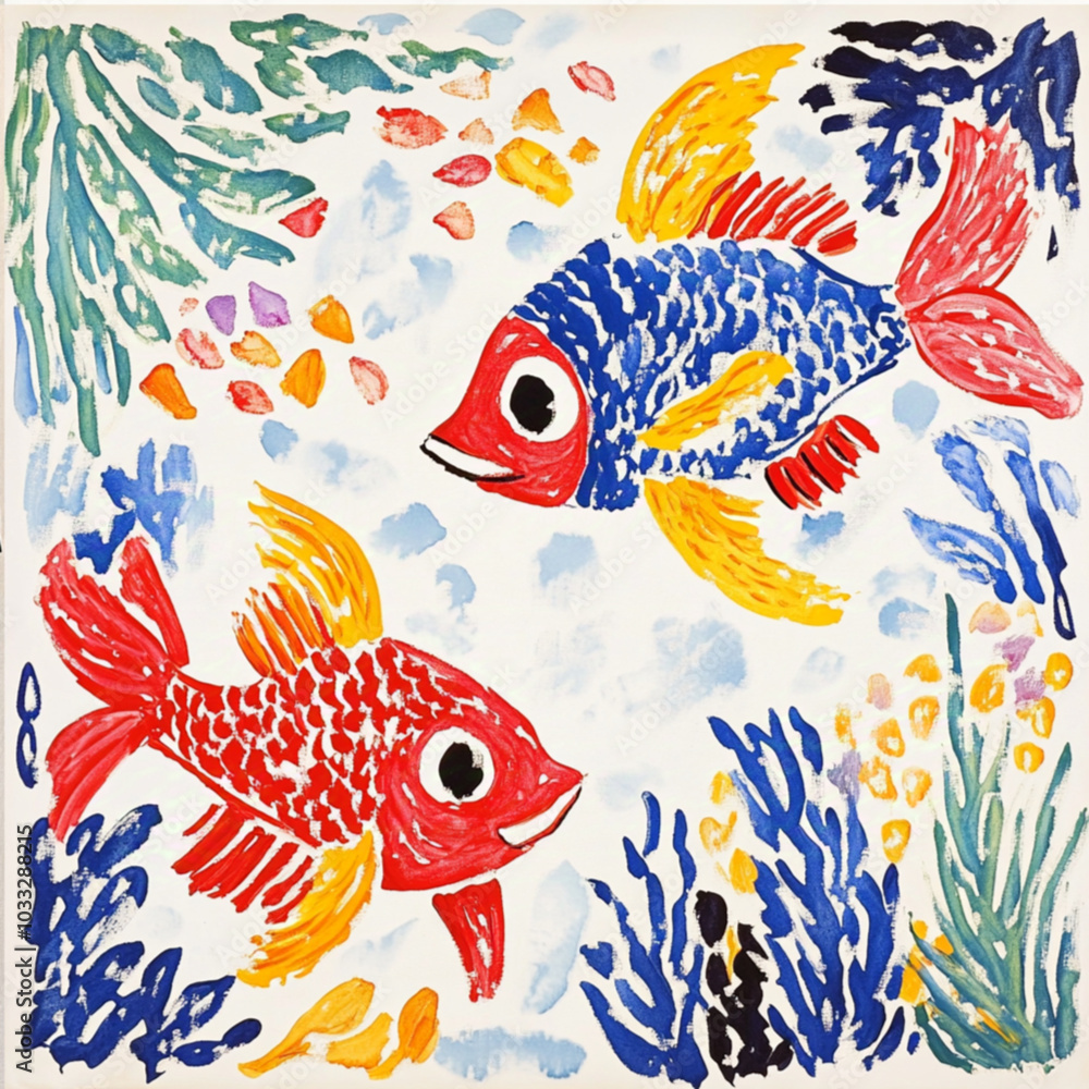 a painting of pisces, white background a painting of pisces, white background