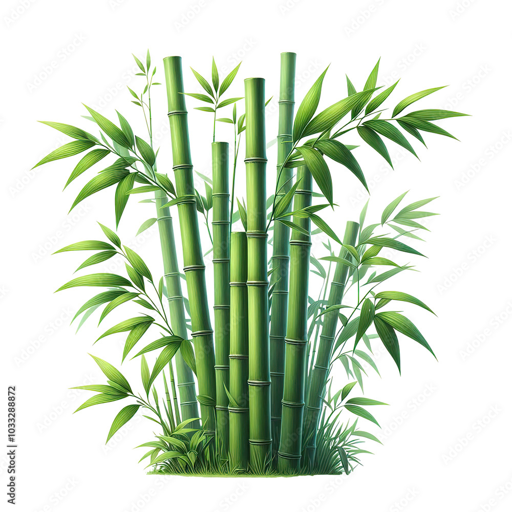 green bamboo stems with leaves illustration, isolated on white background PNG green bamboo stems with leaves illustration, isolated on white background PNG