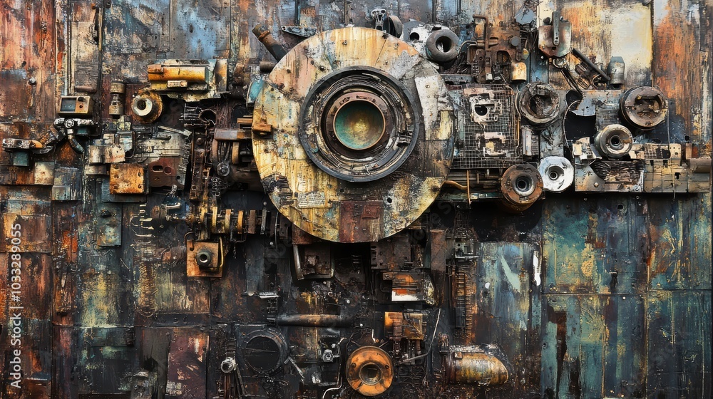 Abstract metal art with gears and pipes. Abstract metal art with gears and pipes.