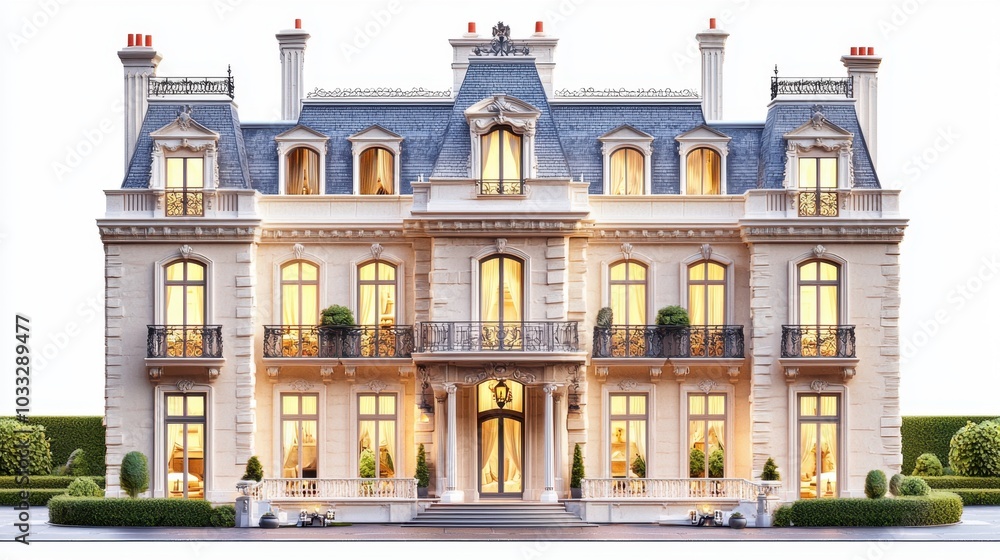 Elegant luxury mansion with intricate architectural details Elegant luxury mansion with intricate architectural details