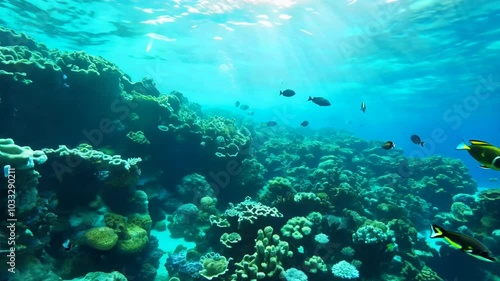 Wallpaper Mural Beneath crystal clear water, vibrant coral reefs teem with colorful fish, creating serene underwater paradise that showcases beauty of marine life in tropical ocean. Torontodigital.ca