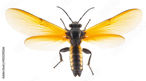 common eastern firefly or big dipper firefly - Photinus pyralis wings open preparing for flight isolated on white background photo