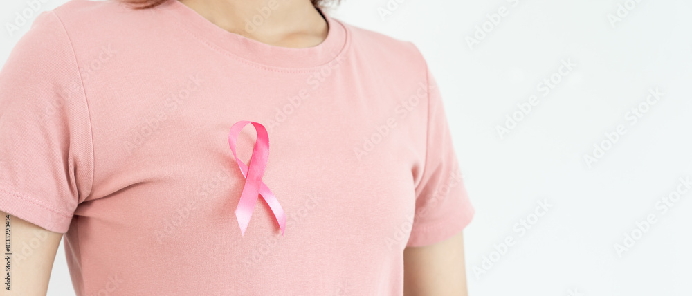 custom made wallpaper toronto digitalWoman and pink ribbon breast cancer awareness. Female health check consciousness. international Women Day and World Cancer Day. sign cancer, Symbolic, health care, support patients, timely diagnosis