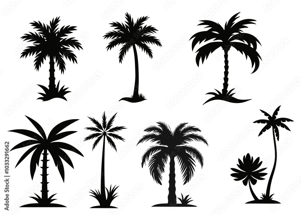 Set of palm tree Silhouette vector illustration Set of palm tree Silhouette vector illustration