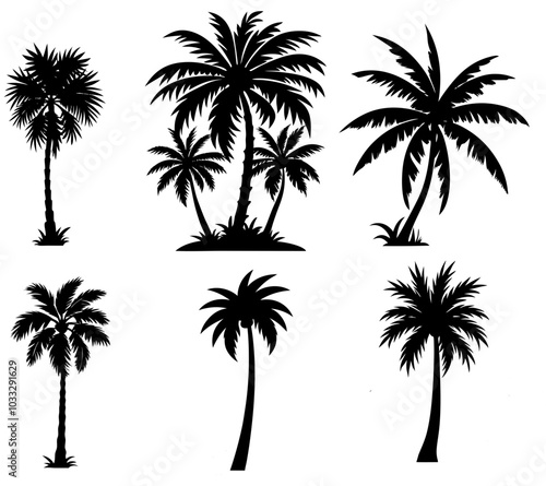 set of palm trees Silhouette vector illustration