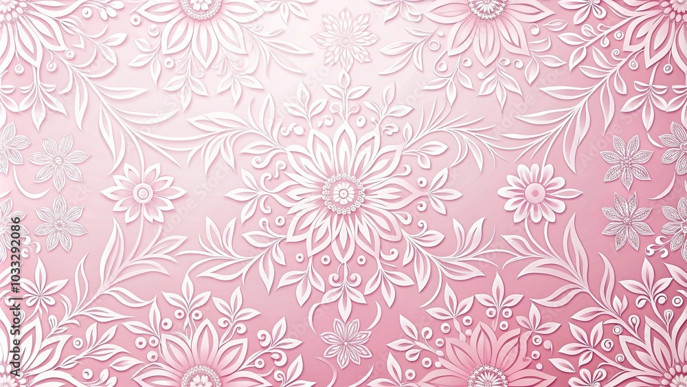 Fototapeta premium Pink and white floral pattern with embossed texture