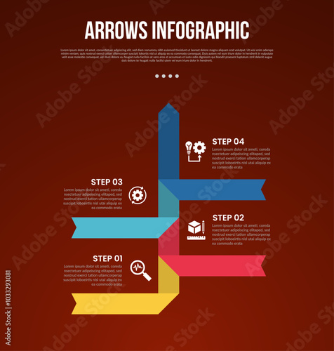 arrows template infographic with vertical arrow line with opposite direction with 4 point with dark style for slide presentation