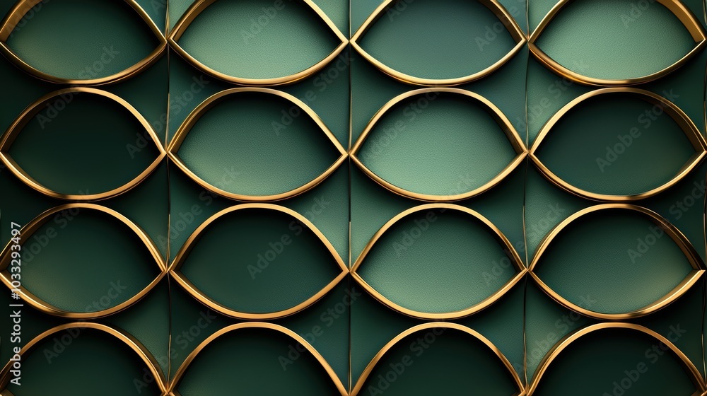 Green background with gold curved lines. Green background with gold curved lines.