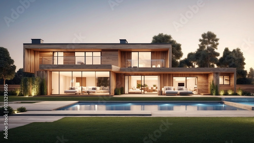 3D rendering of a modern cozy house