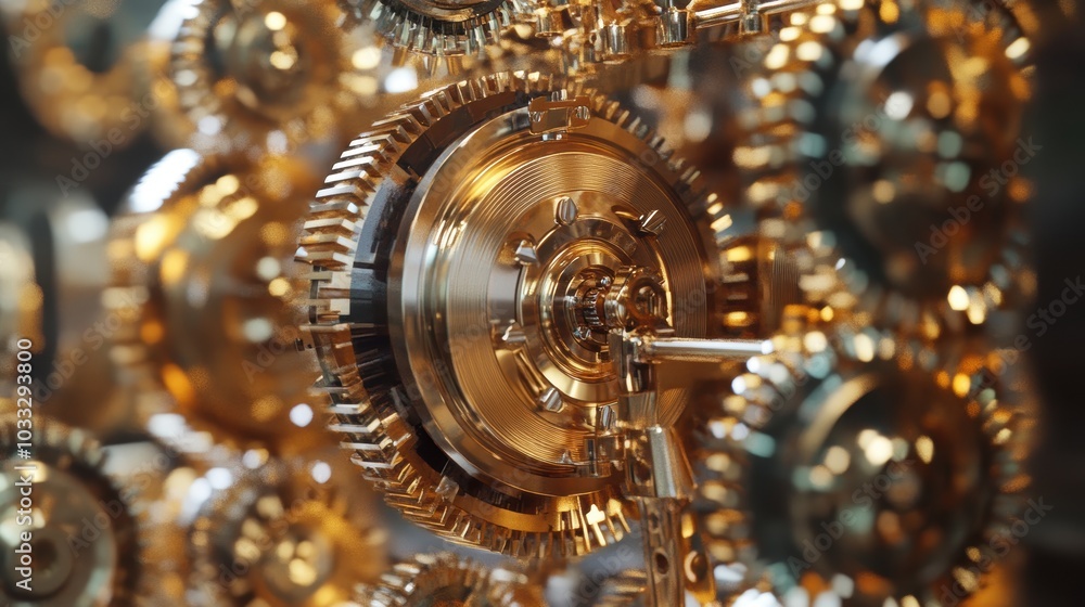 Gold gears close-up, intricate mechanism. Gold gears close-up, intricate mechanism.