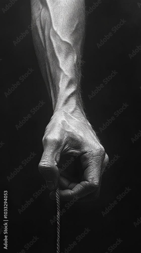 A close-up of a hand gripping a thin object against a dark background. A close-up of a hand gripping a thin object against a dark background.