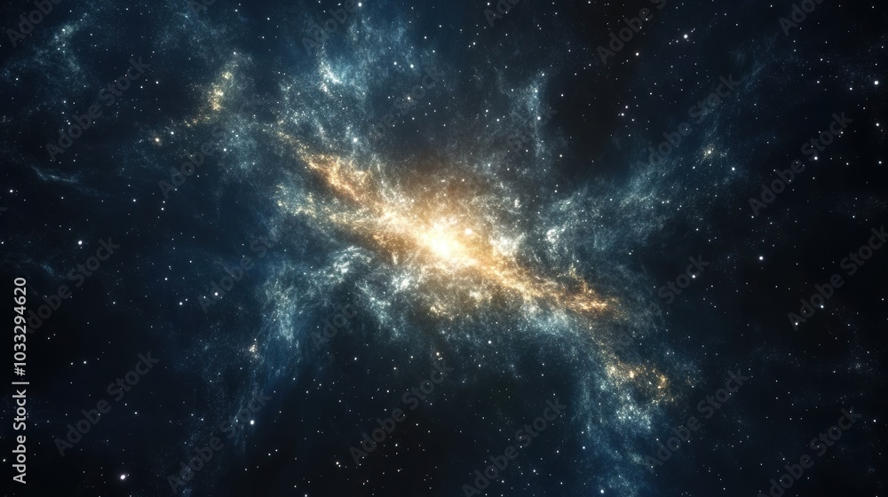 Naklejka premium A nebula with a bright core, surrounded by stars.