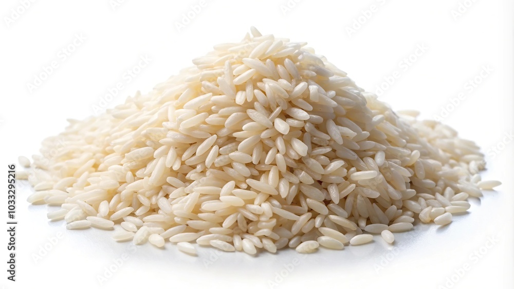 pile of uncooked rice grains on white background pile of uncooked rice grains on white background