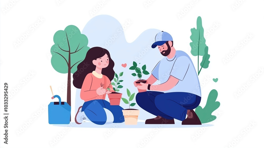 A father and daughter planting flowers in their backyard garden on a sunny afternoon, enjoying quality time together A father and daughter planting flowers in their backyard garden on a sunny afternoon, enjoying quality time together