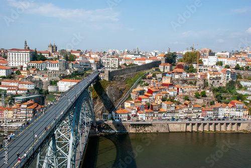 Aerial and scenic view over skyline of the city of Porto on Douro river, Portugal