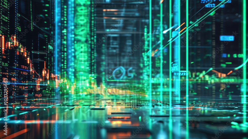 Naklejka premium Economic Symbols in the Digital World: Depicting the Future