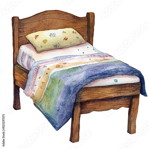  Bed watercolor clipart illustration