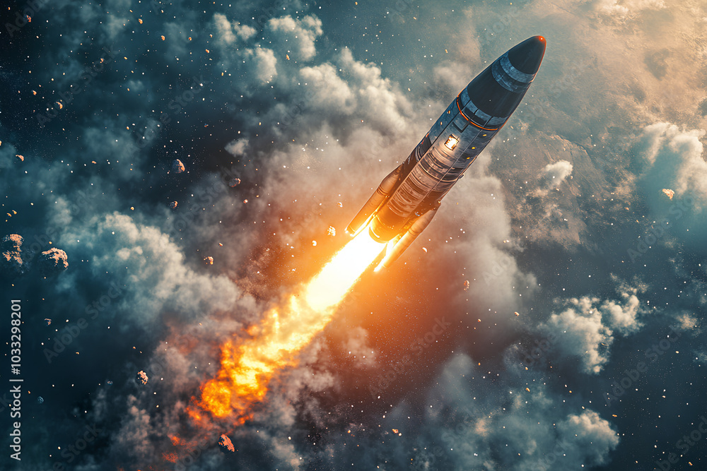 Space rocket launch. 3d render Space rocket launch. 3d render