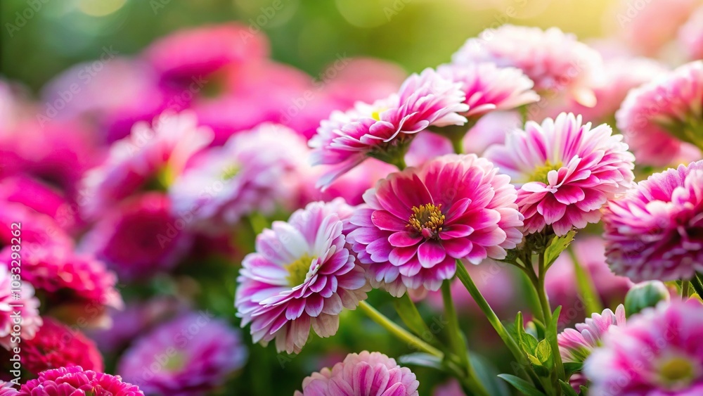 Pink and white flowers in a garden with blurred background macro shot Pink and white flowers in a garden with blurred background macro shot