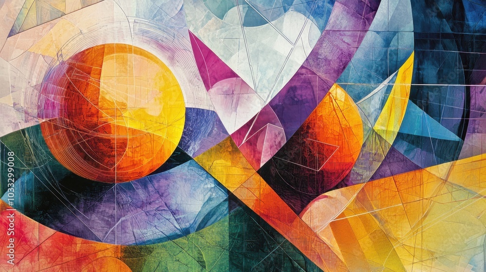 Fototapeta premium Vibrant abstract composition with geometric shapes and colors