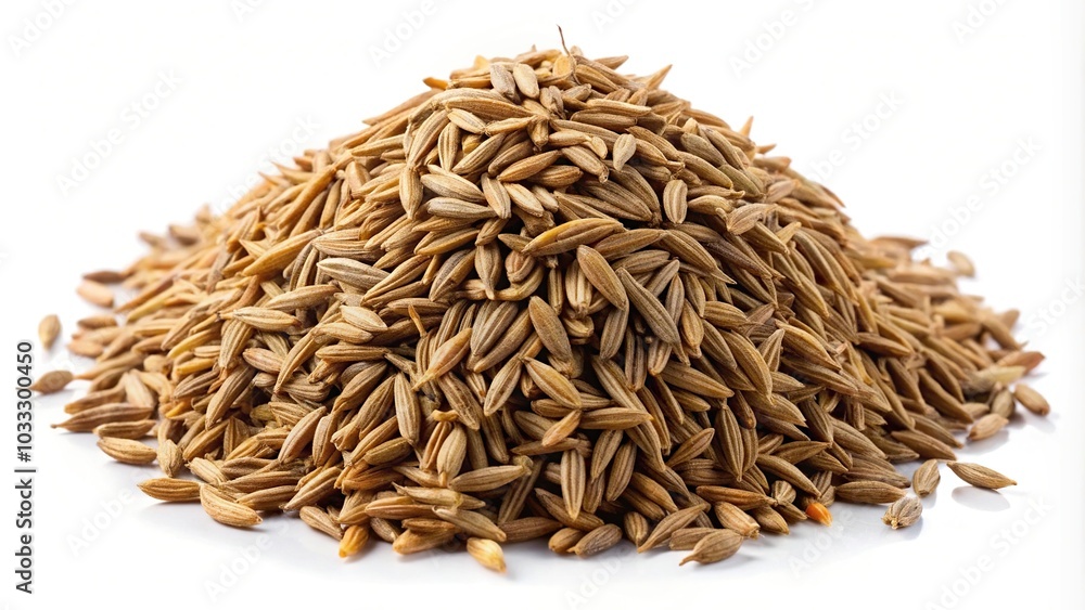 Pile of dried cumin seeds isolated on white background, caraway seeds, wide angle Pile of dried cumin seeds isolated on white background, caraway seeds, wide angle
