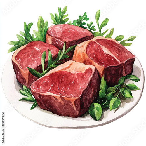 Beef food watercolor clipart illustration