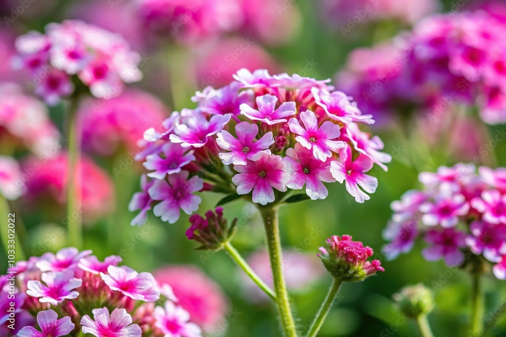 Pink and white garden verbena plant with small flowers blooming in the summer garden Pink and white garden verbena plant with small flowers blooming in the summer garden