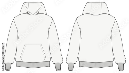 Hooded Sweater Fashion Illustration Mock-up Hoodie Template for Design and Tech Packs Front and Back Views	