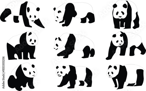 Panda and teddy bear wildlife vector icon set illustration.