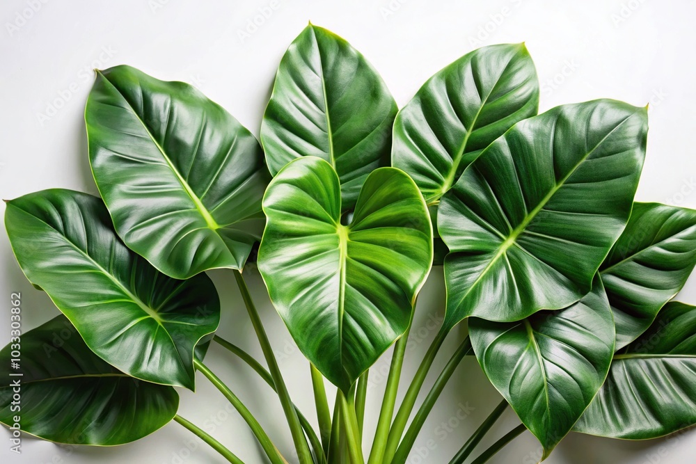 Philodendron Paraiso Verde leaves on white background Philodendron Paraiso Verde leaves on white background