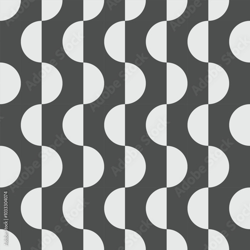 Black and white geometric seamless pattern with semicircle, abstract background, vector, illustration. Vector illustration