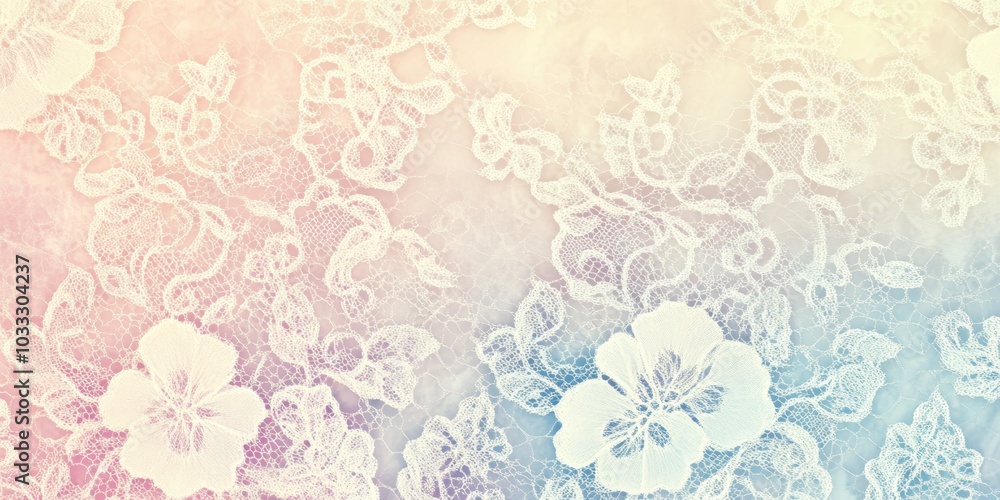 Obraz premium Delicate white lace on pastel background.