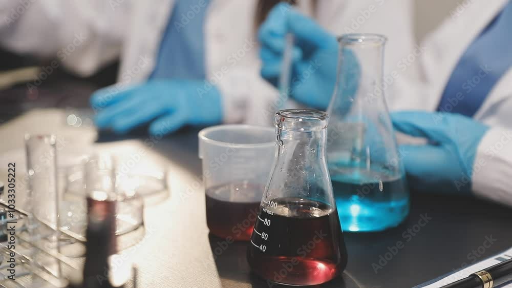 laboratory research and development concept with lab glassware and female scientist laboratory research and development concept with lab glassware and female scientist