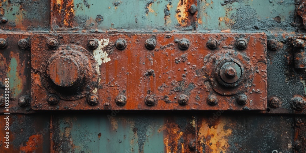 Rusty metal panel with bolts and rivets. Rusty metal panel with bolts and rivets.