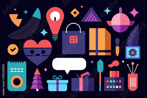 Black friday themed collection of flat design elements for art and advertising photo