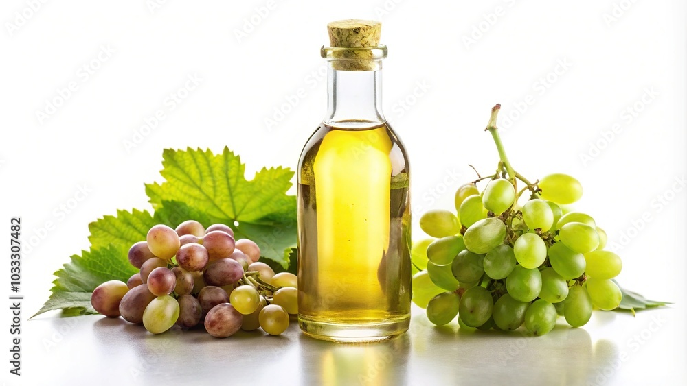 bottle of grapeseed oil on white background macro bottle of grapeseed oil on white background macro