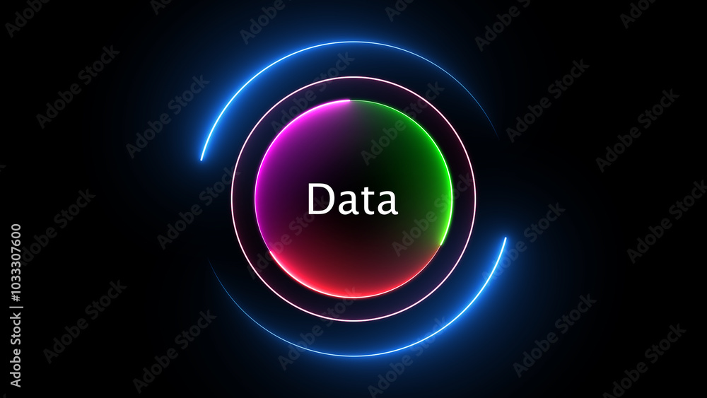 Glowing neon circle with word data on black background Glowing neon circle with word data on black background