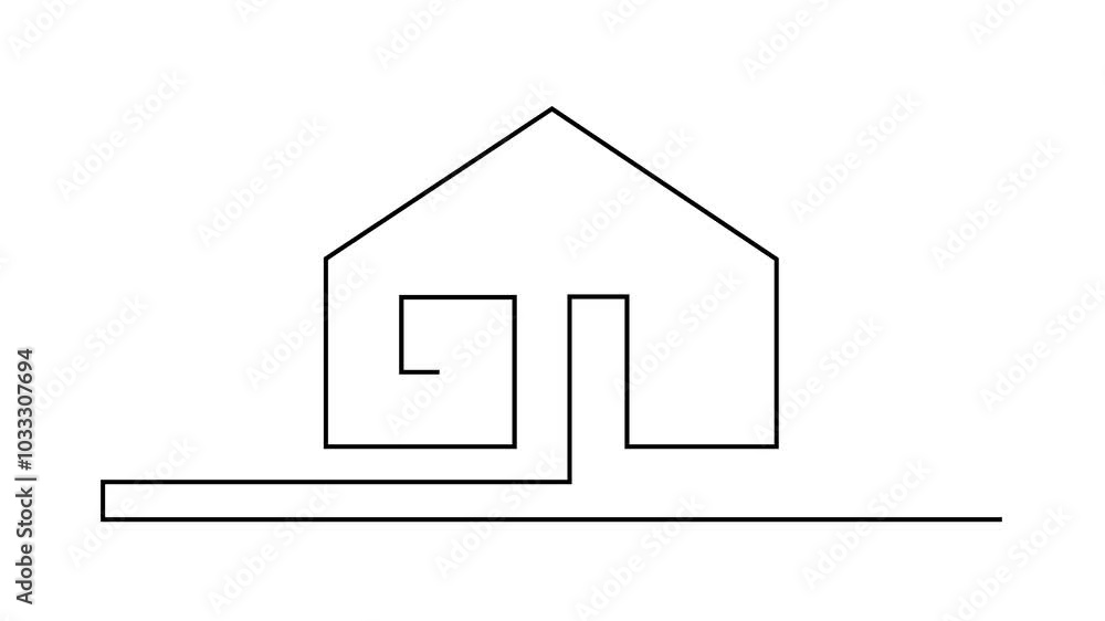 Animation of one line drawing of an home. Planning, design and development of a house. Animation of one line drawing of an home. Planning, design and development of a house.