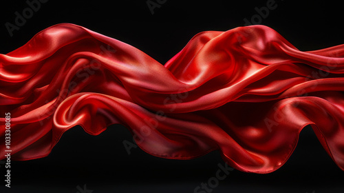 Luxurious Red Satin Fabric Flowing Elegantly Against a Black Background, Perfect for Fashion, Design, and Artistic Projects