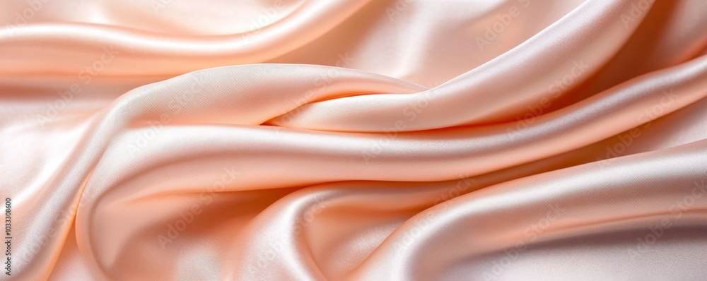 Obraz premium Smooth folded satin fabric in peach color, close-up view. Luxury texture and elegance concept